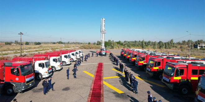 بابل تستلم دفعة جديدة من سيارات الإطفاء البريطانية لتعزيز قدرات الدفاع المدني