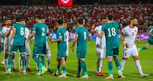 منتخبنا بالزي الأخضر والأردن بالأبيض خلال مواجهة الغد في ربع نهائي كأس العرب